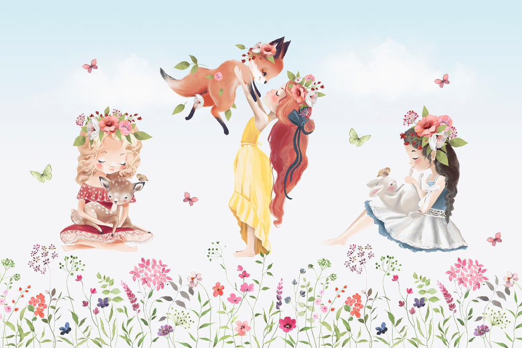 Bambine sul prato fiorito — design completo