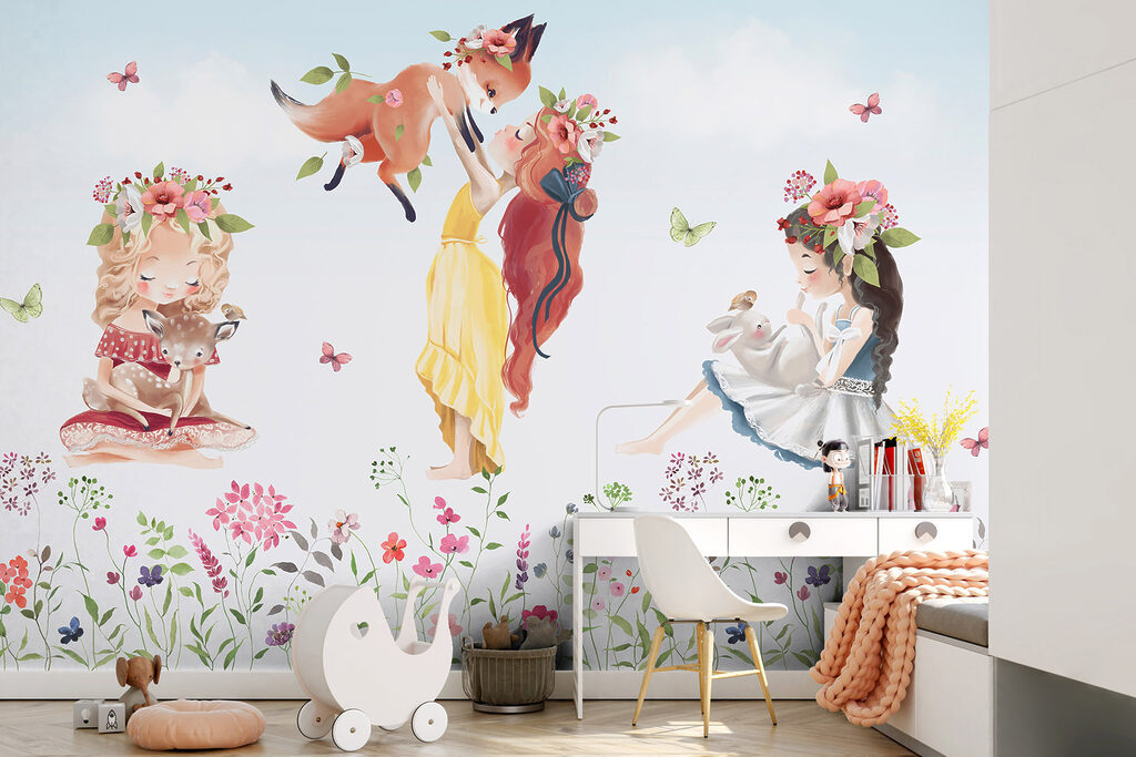 Bambine sul prato fiorito — ambiente 2
