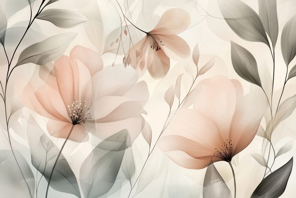 Fiori pesca tra foglie — design completo
