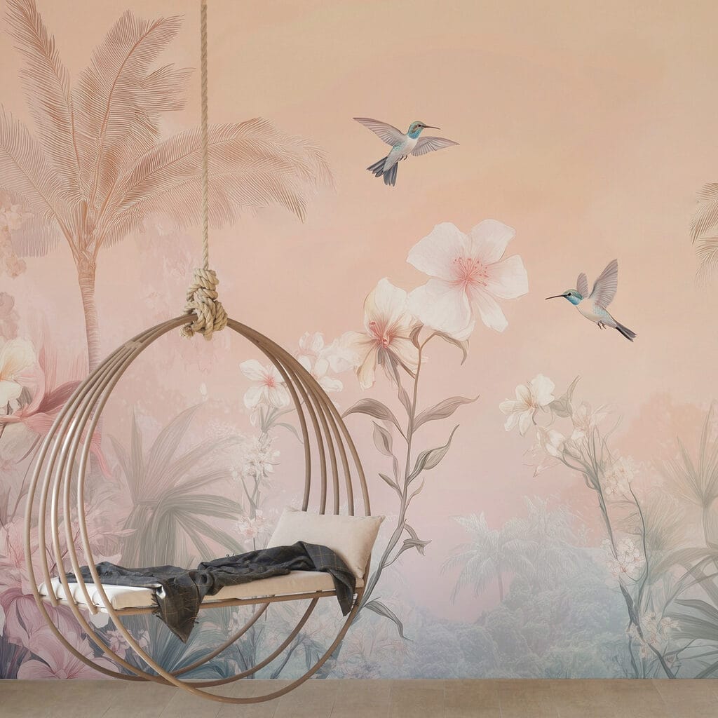 Uccelli sopra palme rosa — ambiente 2