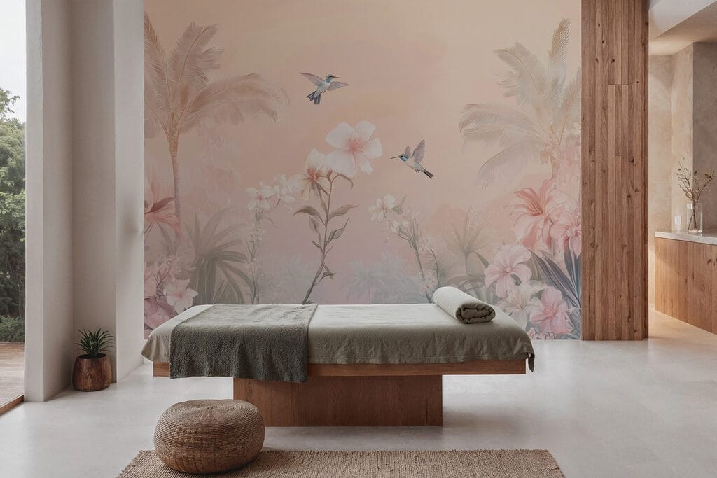 Uccelli sopra palme rosa — ambiente 3