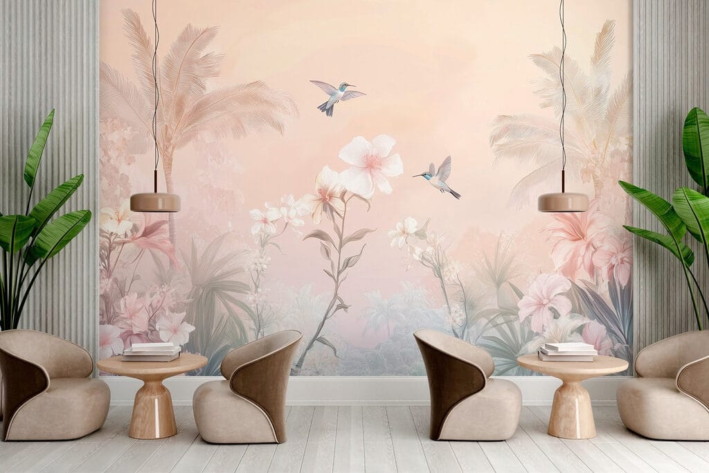 Uccelli sopra palme rosa — ambiente 4