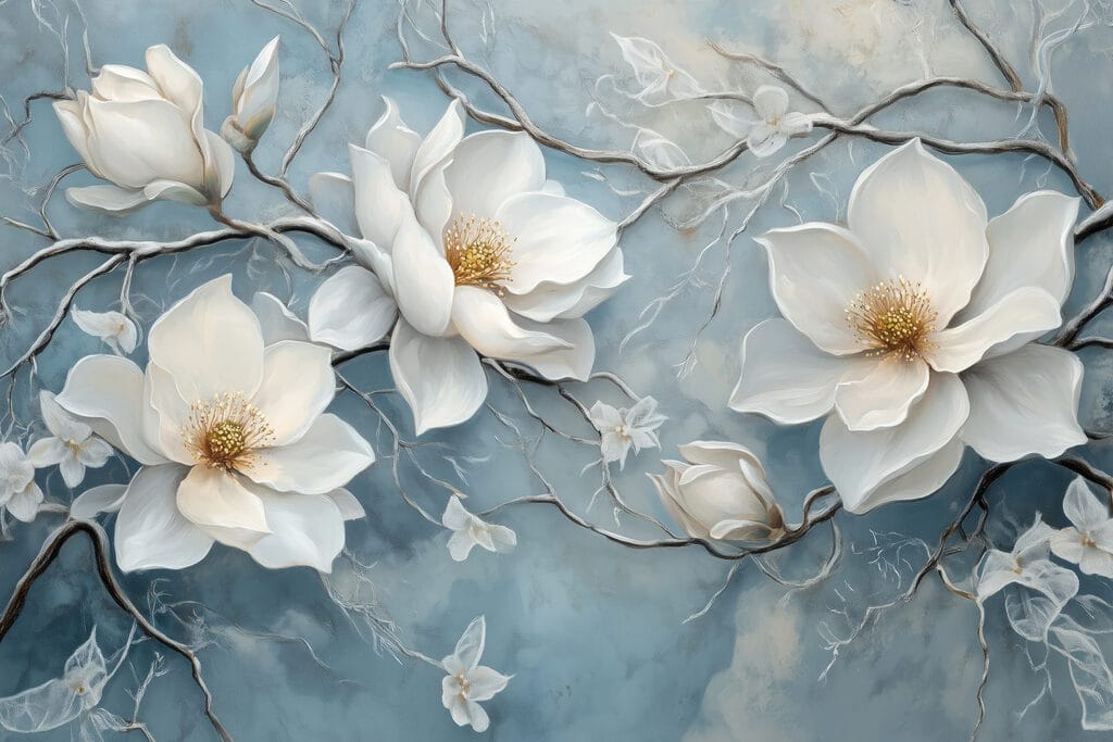 Magnolia su blu sbiadito — design completo