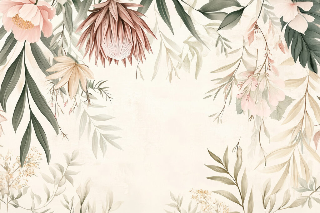 Fiori pendenti su bianco — design completo