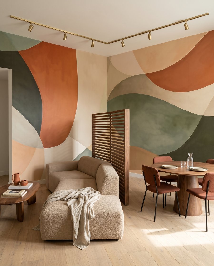Archi verdi e terracotta in un ambiente