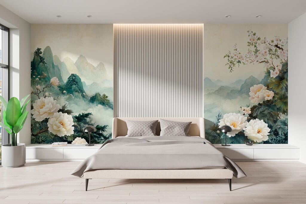 Peonie e monti nebbiosi — ambiente 2