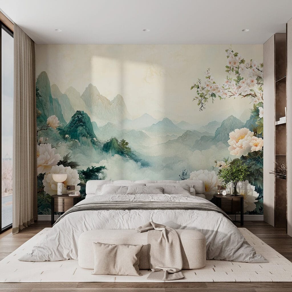 Peonie e monti nebbiosi — ambiente 3