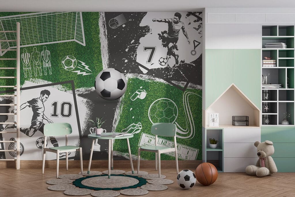 Calcio verde e nero in un ambiente
