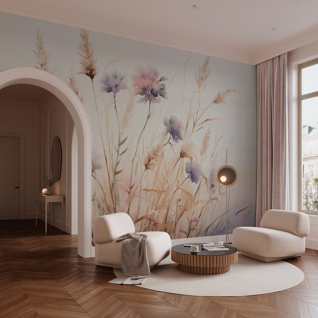Fiori tra steli secchi in un ambiente
