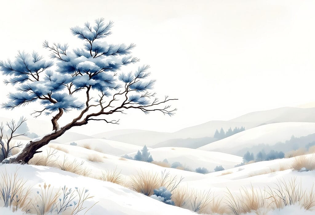 Pino azzurro sulla neve — design completo