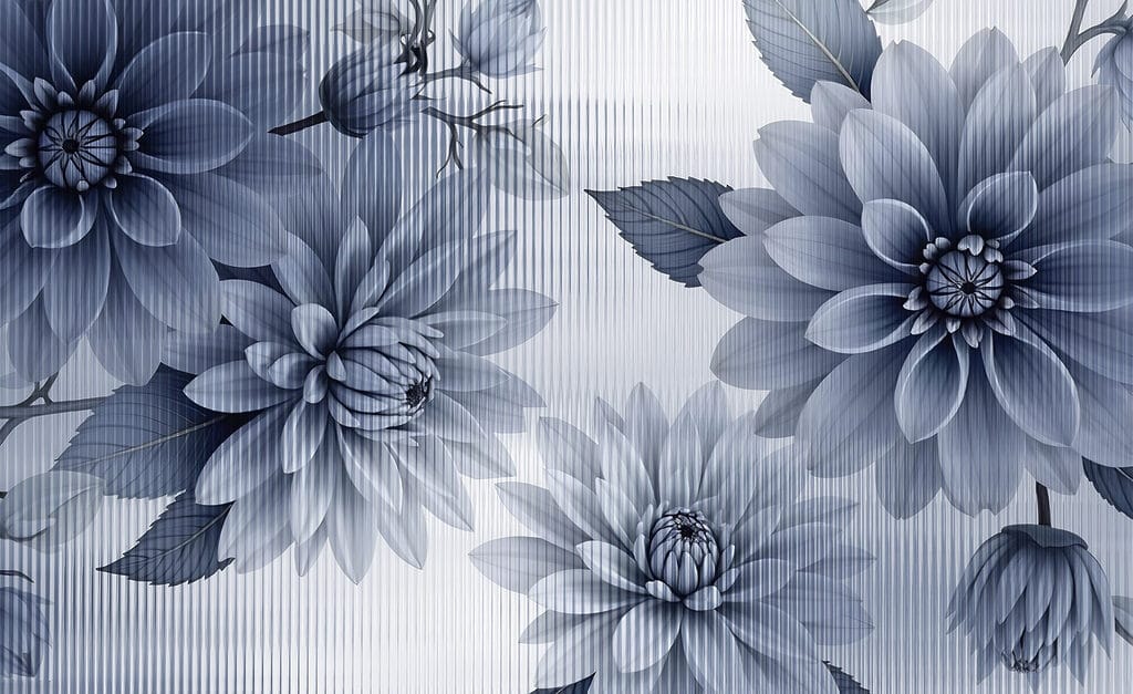 Fiori blu, trame lineari — design completo