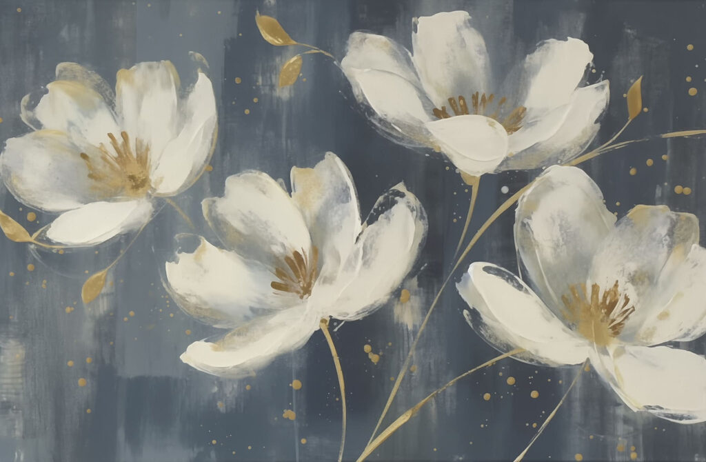 Fiori bianchi con schizzi — design completo