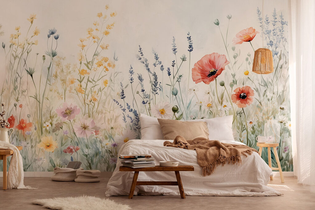 Prato di fiori colorati in un ambiente
