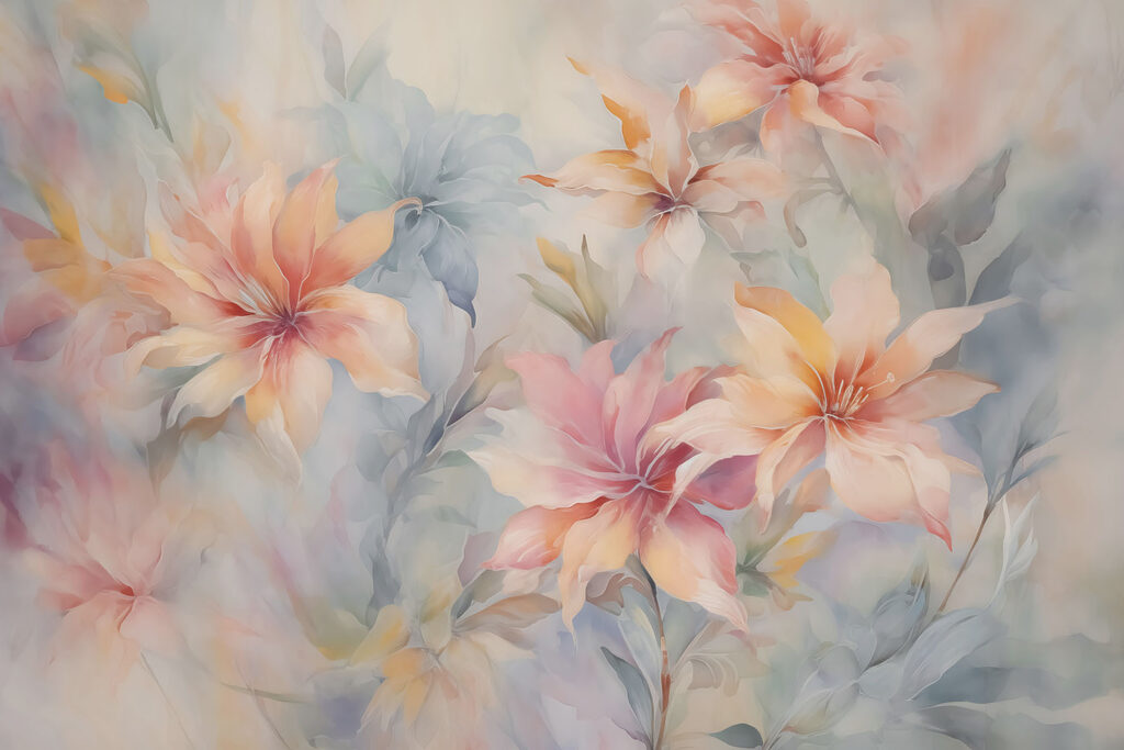 Fiori inclinati tra pennellate — design completo