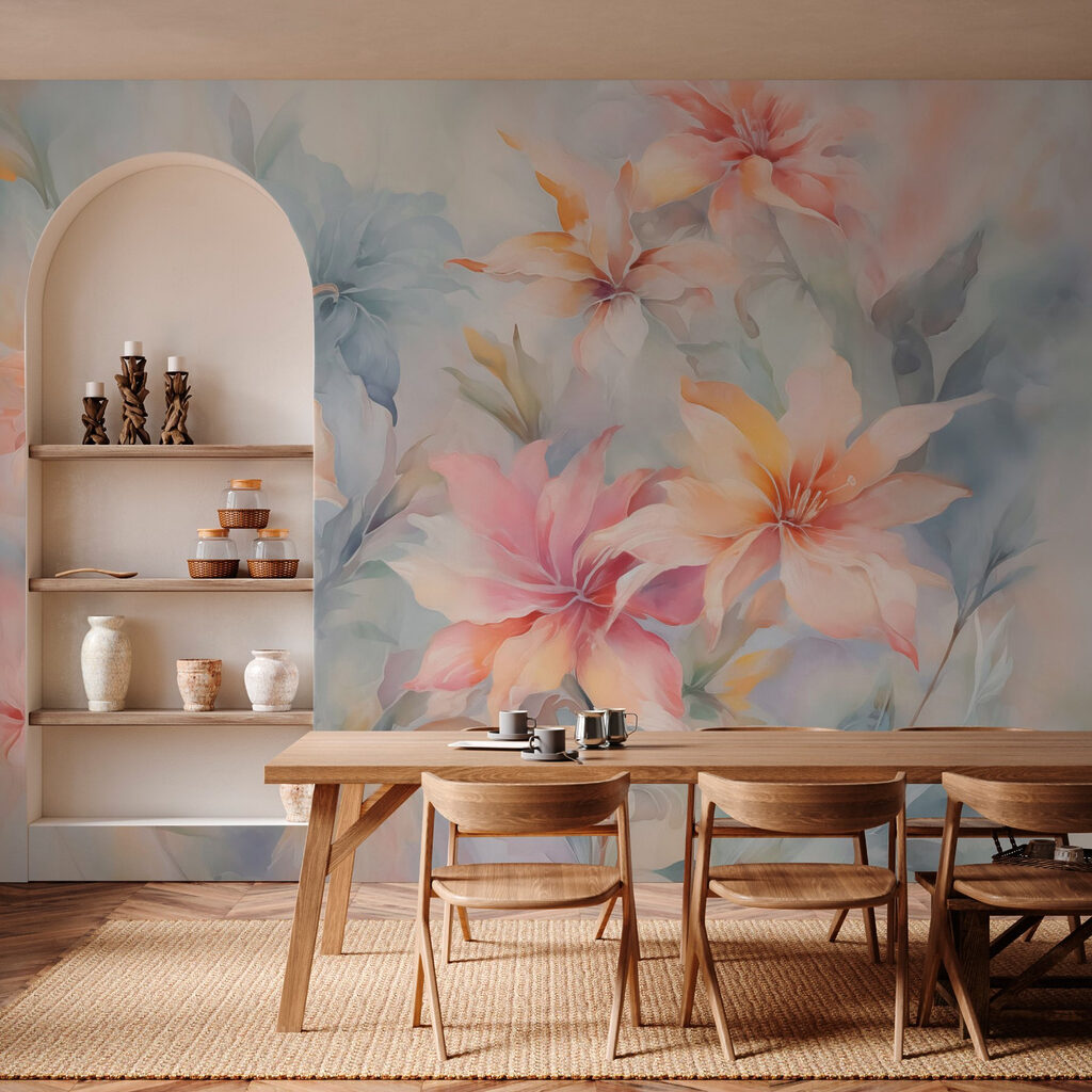 Fiori inclinati tra pennellate — ambiente 2