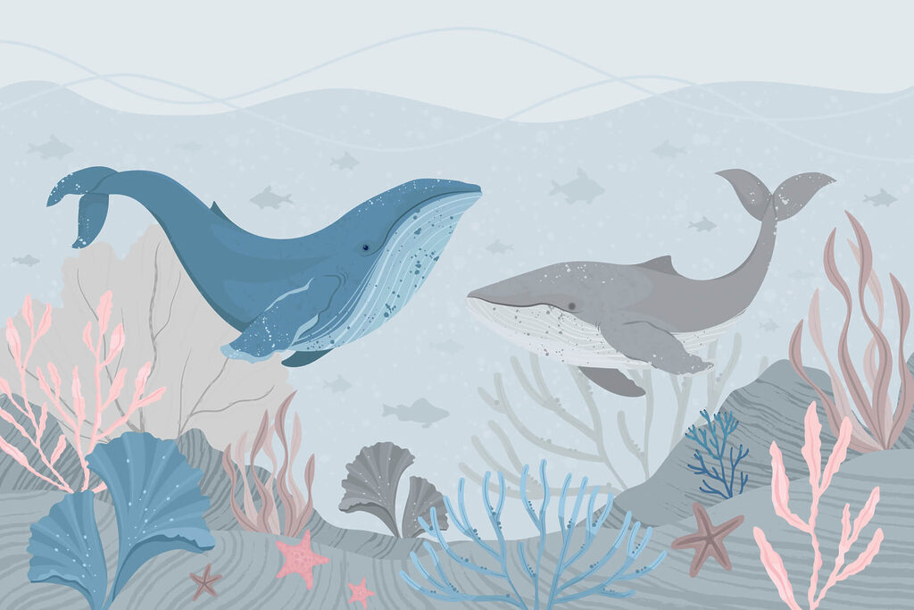 Balene nel mare — design completo