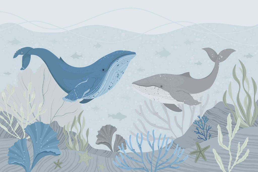 Balene nel mare — design completo