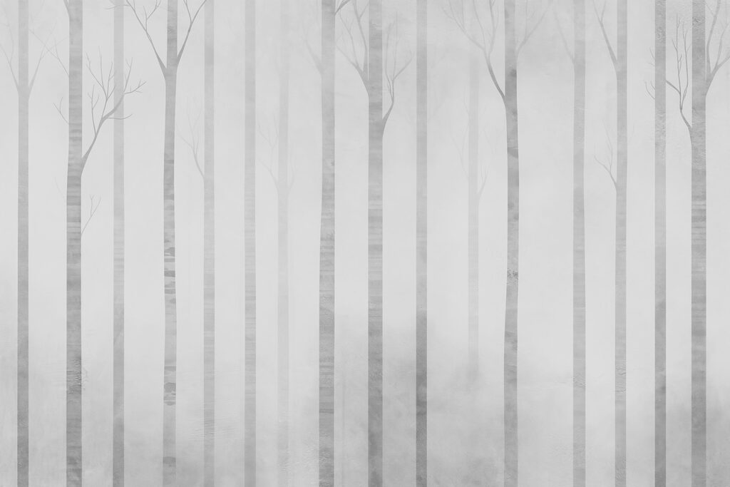 Tronchi sottili nella nebbia — design completo