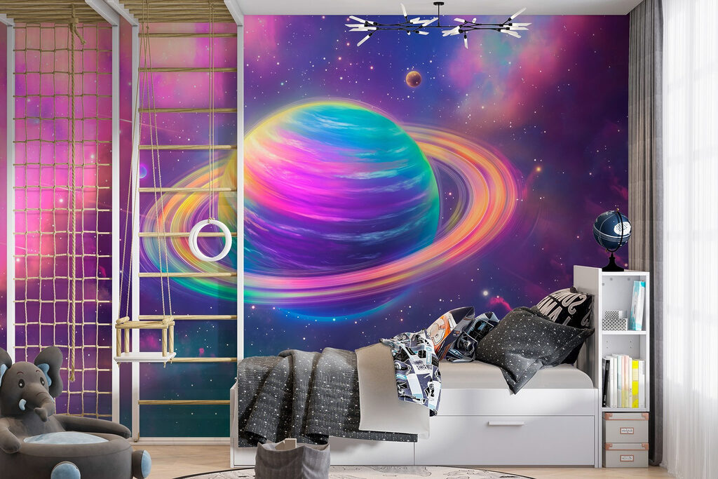 Pianeta arcobaleno con anelli — ambiente 1