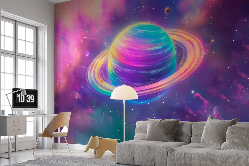 Pianeta arcobaleno con anelli — ambiente 3