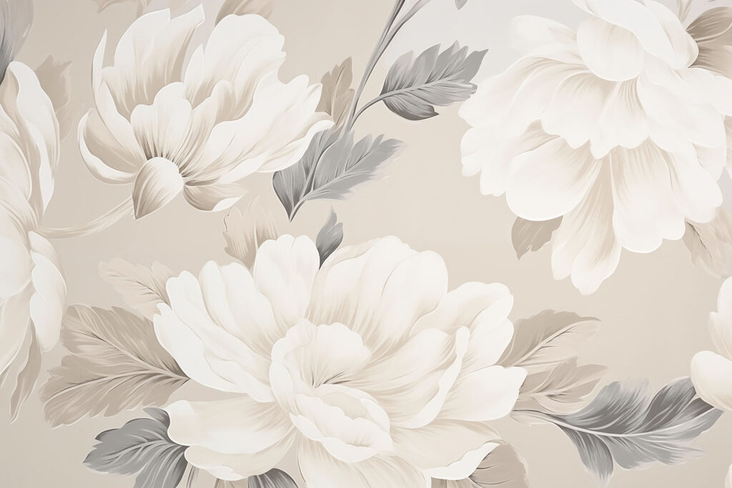 Peonie bianche su sabbia — design completo