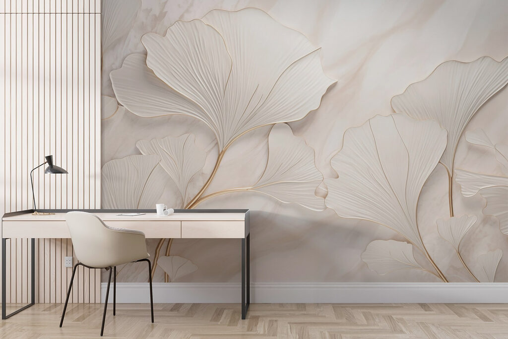 Ginkgo bianchi in rilievo in un ambiente