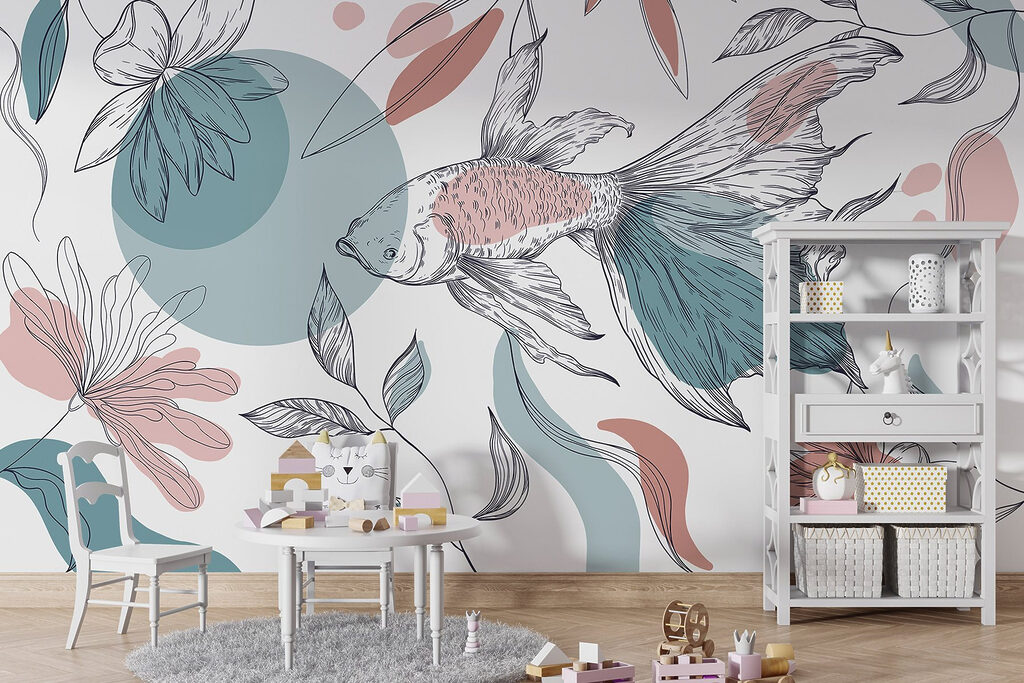 Pesce tra fiori disegnati — ambiente 5