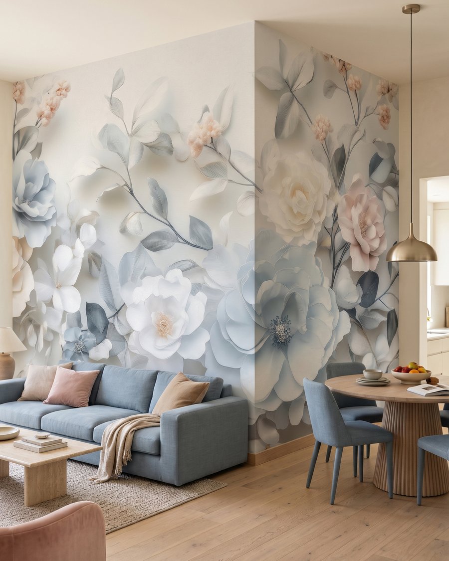Fiori blu e bianchi in un ambiente