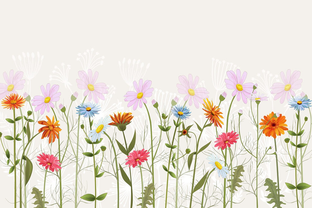 Fiori colorati in fila — design completo