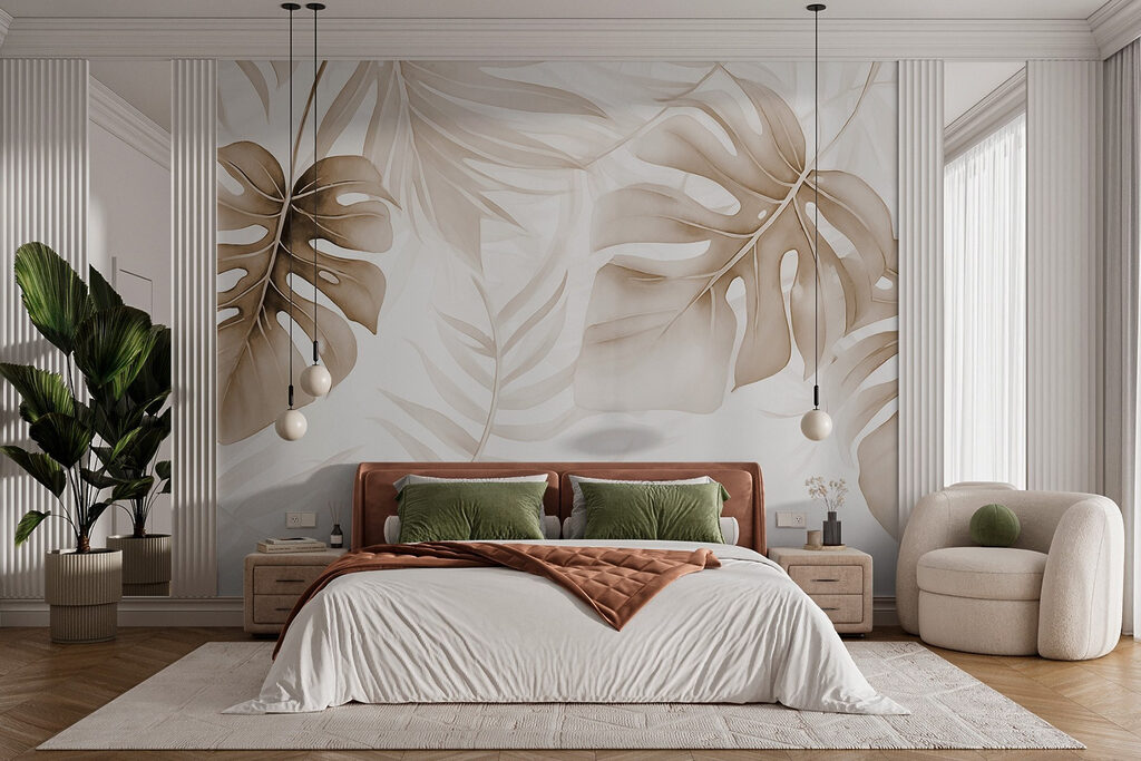 Foglie tropicali in luce in un ambiente