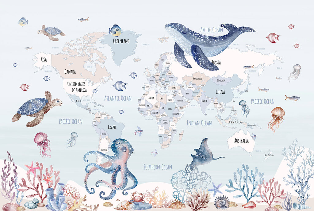 Mappa con animali marini — design completo