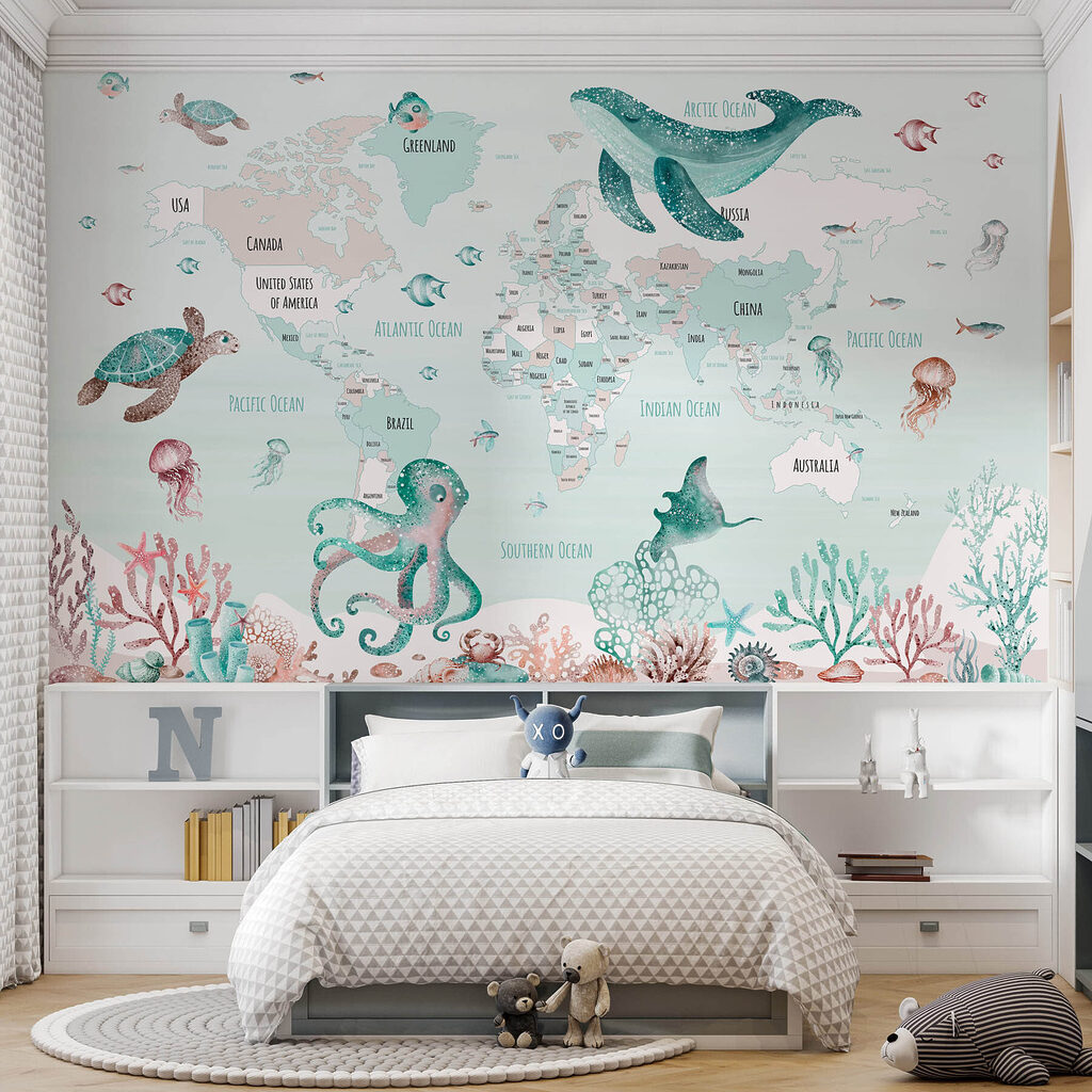 Mappa con animali marini in un ambiente
