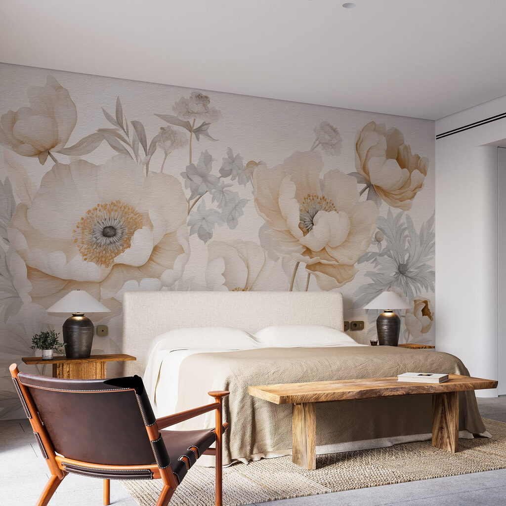 Fiori tra foglie grigie in un ambiente
