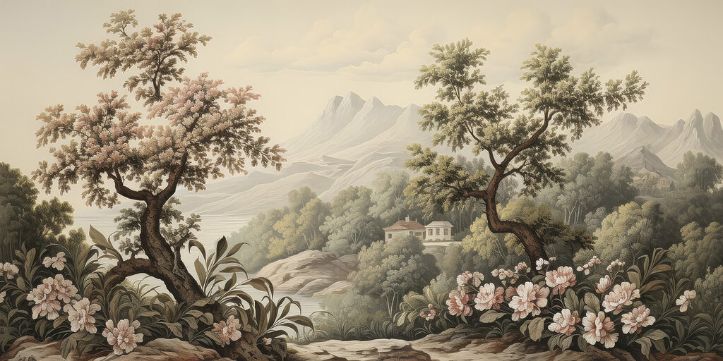 Alberi fioriti nella valle — design completo