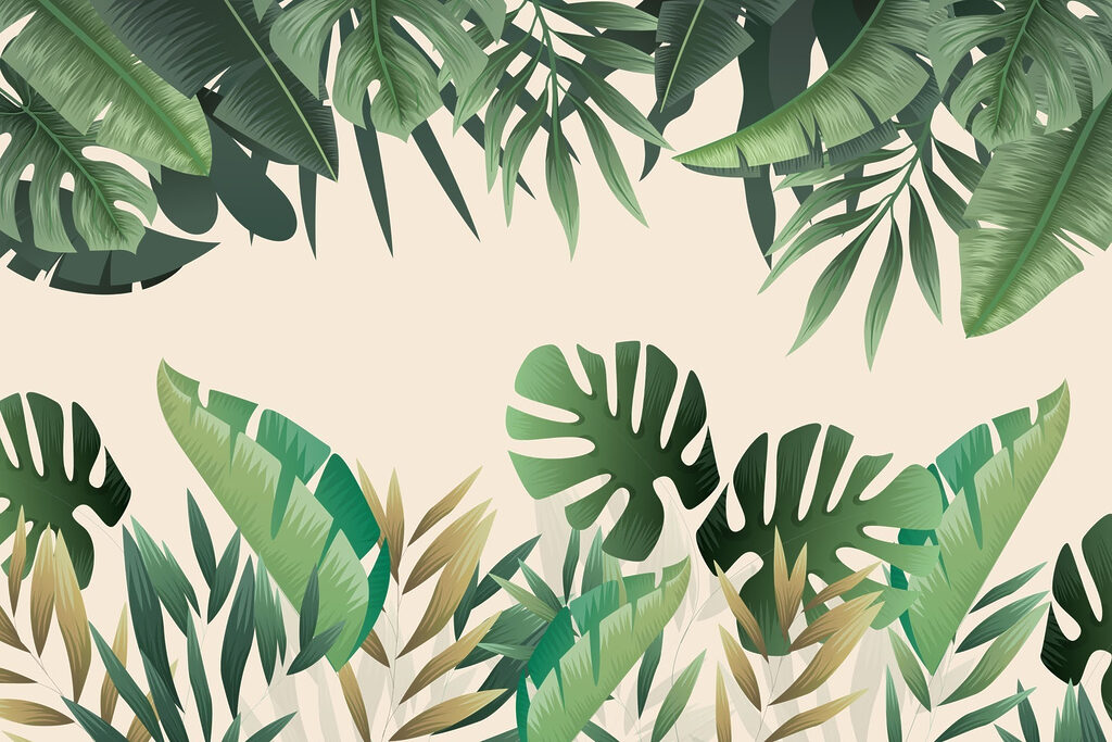 Foglie tropicali su beige — design completo