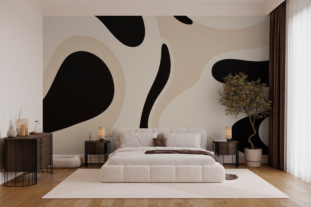 Forme nere su beige in un ambiente