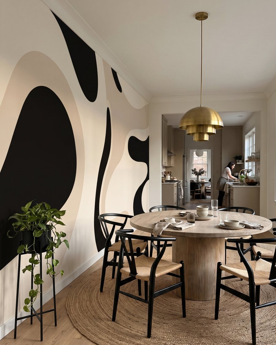 Forme nere su beige in un ambiente