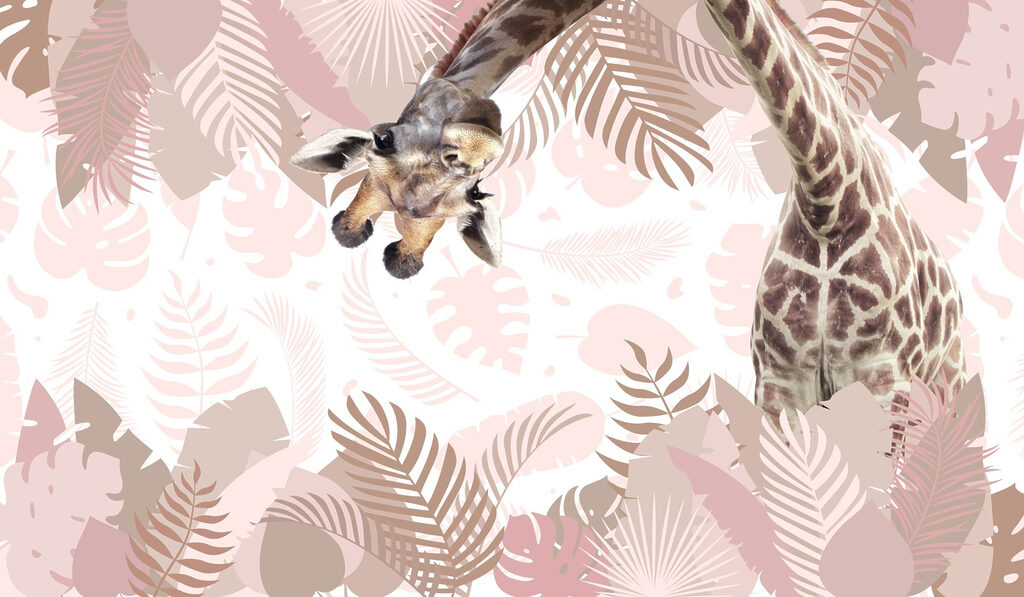 Giraffa tra foglie tropicali — design completo