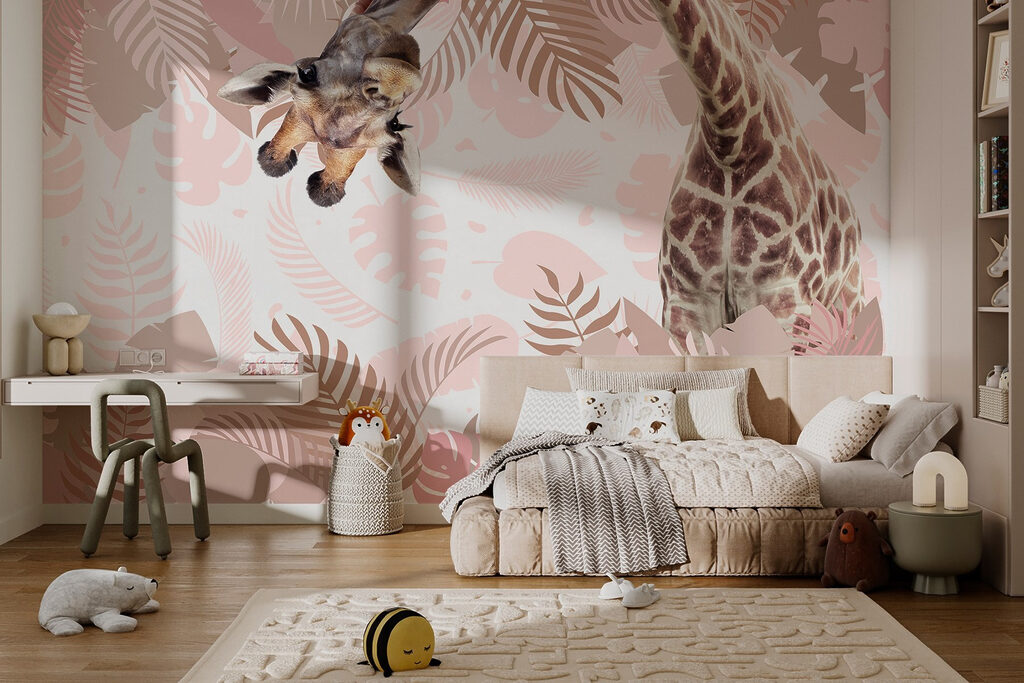 Giraffa tra foglie tropicali — ambiente 2