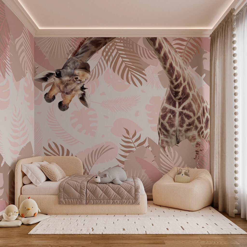 Giraffa tra foglie tropicali — ambiente 3