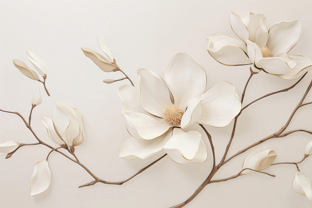 Magnolia bianca su rami — design completo