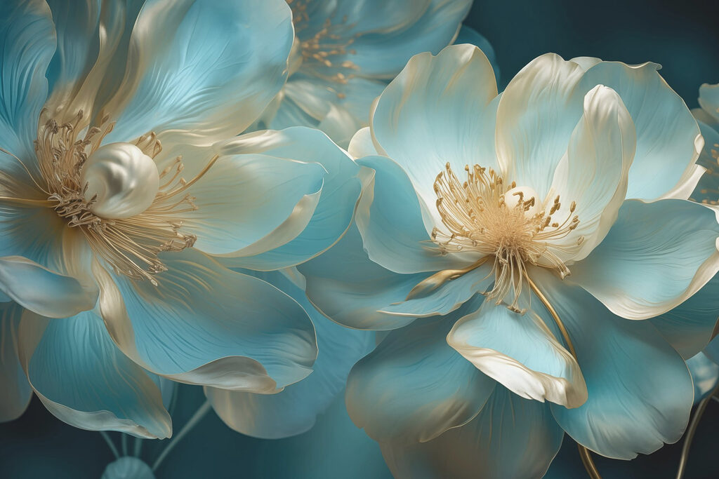 Fiori turchesi e oro — design completo