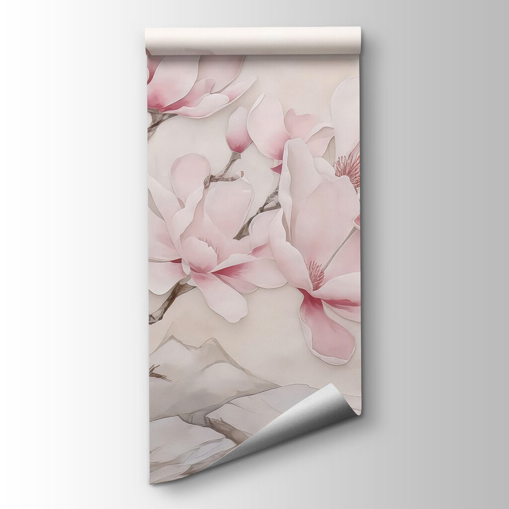 Magnolia rosa e montagne — vista del prodotto