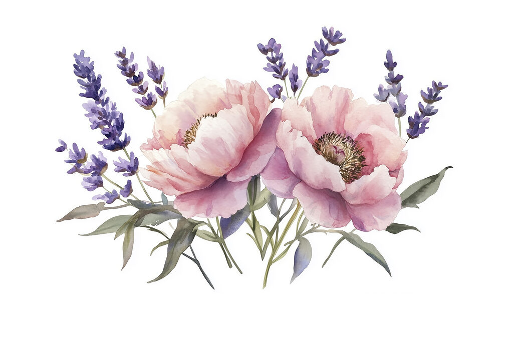 Bouquet rosa con lavanda — design completo