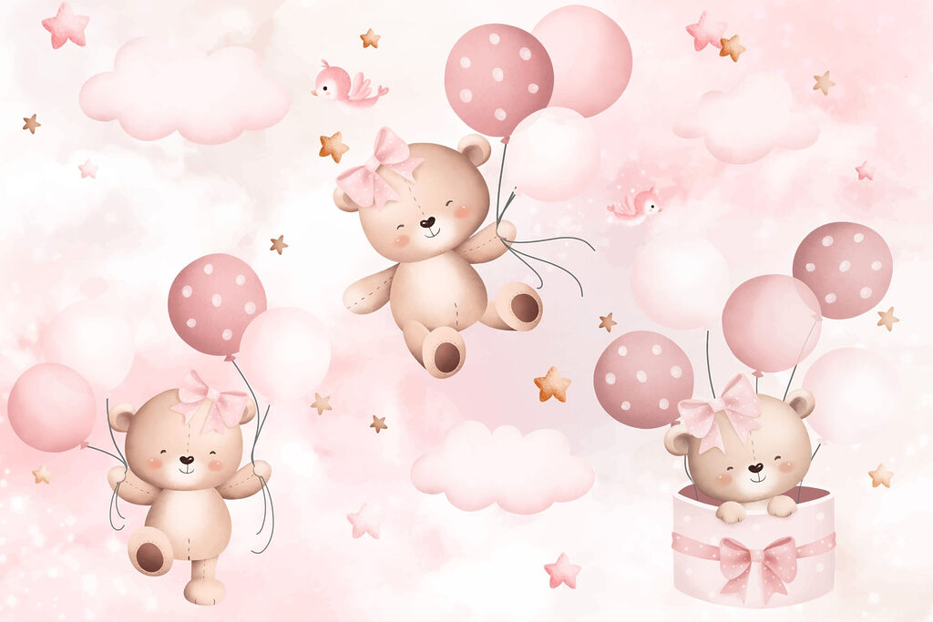 Orsetti con palloncini rosa — design completo