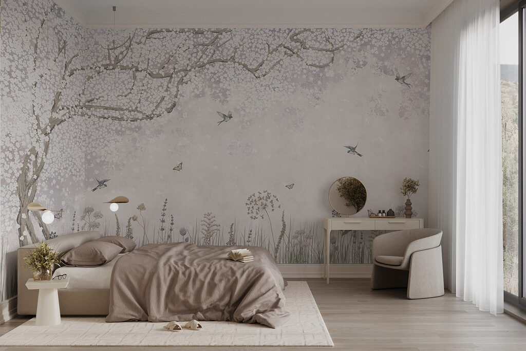 Albero fiorito con uccelli — ambiente 1