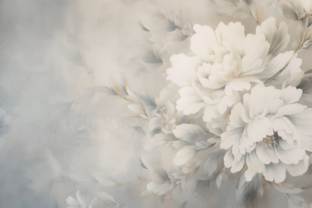 Peonie bianche a destra — design completo