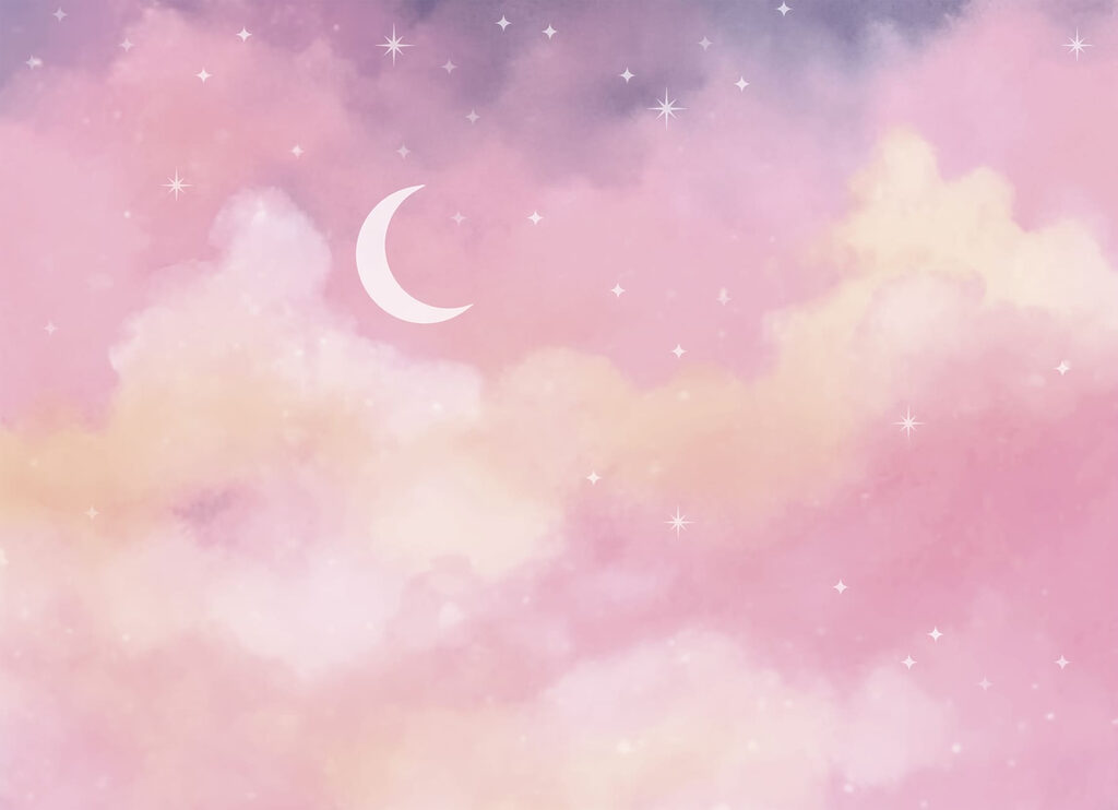 Luna tra nuvole rosa — design completo