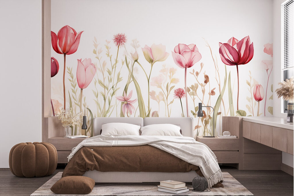 Tulipani rosa tra fiori — ambiente 1