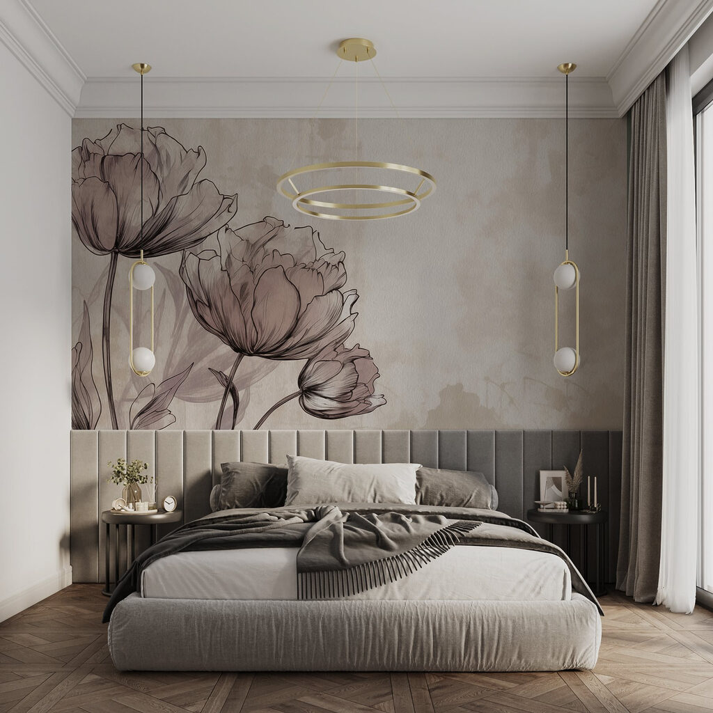 Linee floreali su beige in un ambiente
